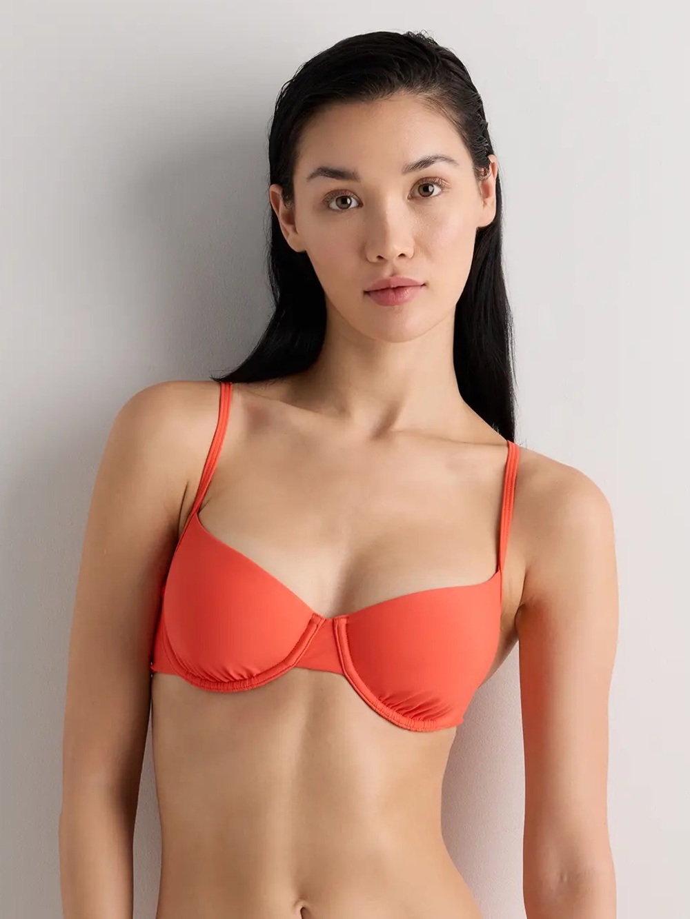 NWT QUINCE Italian Demi Bikini Top Medium Sunset Orange 9412